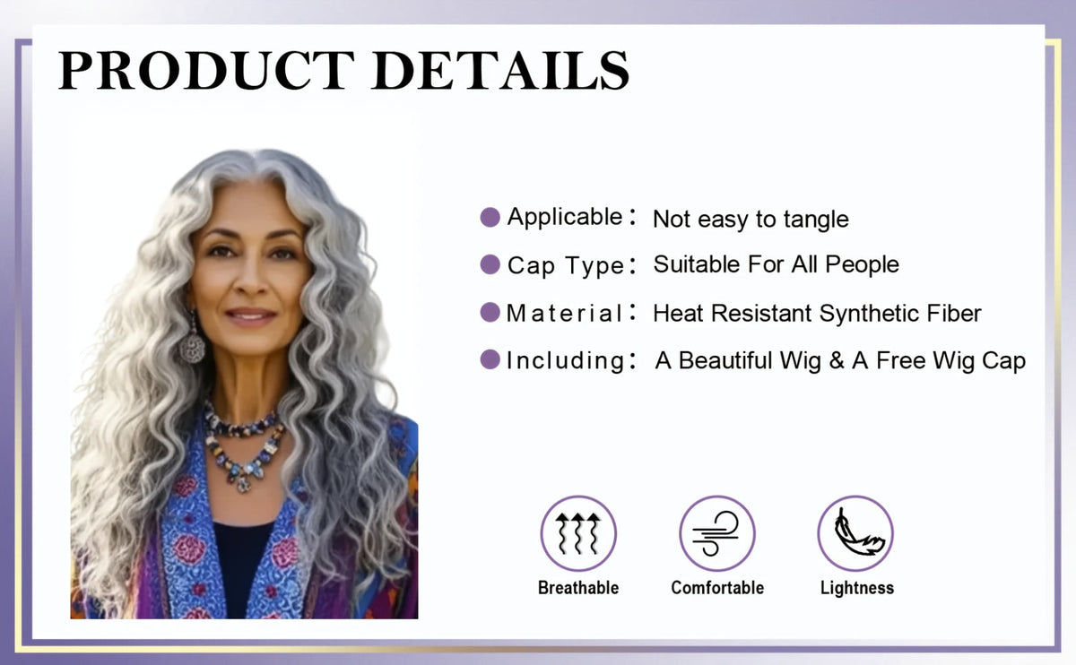 Synthetic Wig 24-Inch Space Gray Deep Waves with Glueless Buckle Cap and Rating with Item-Specific Color, Length, Texture and