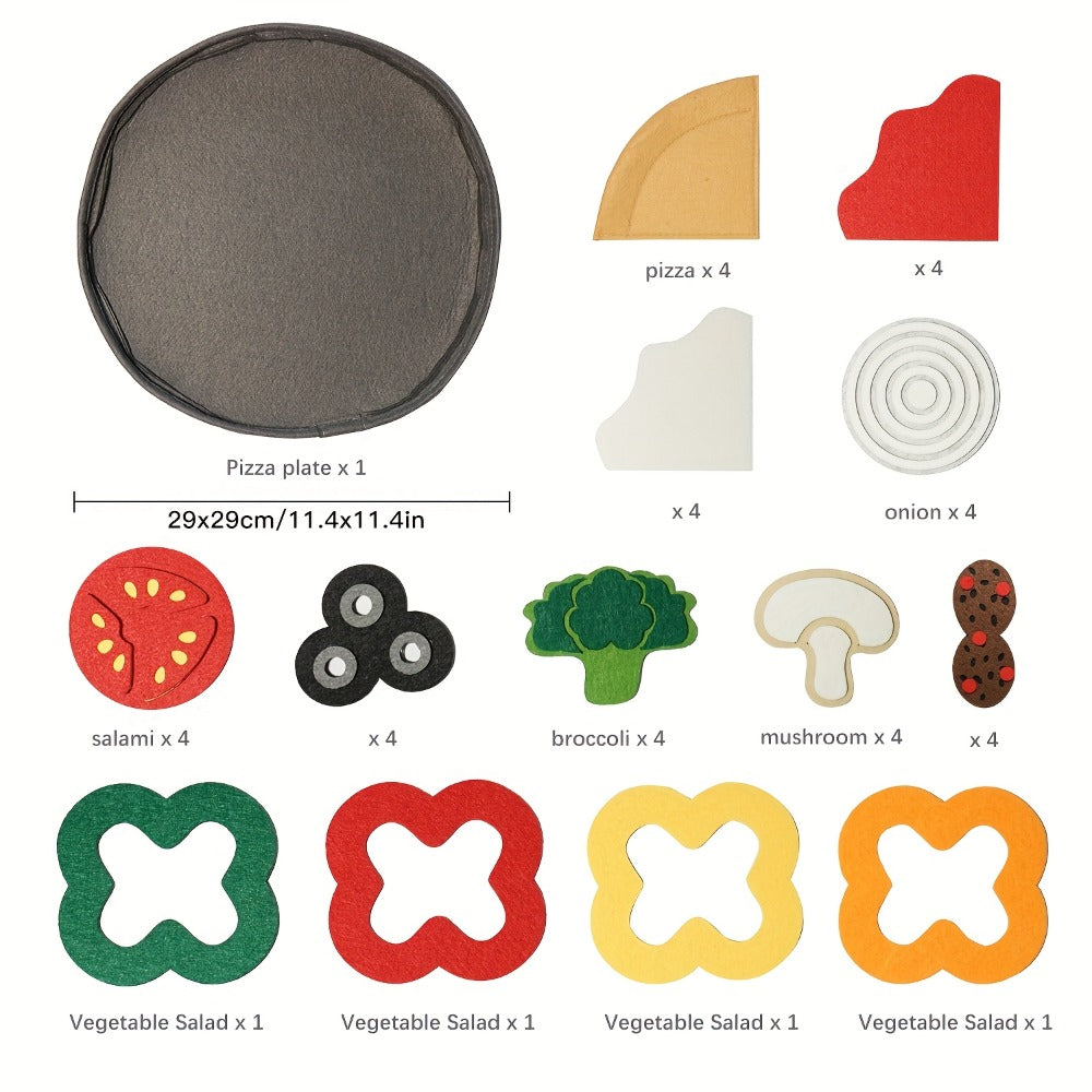 41-Piece Felt Pizza Pretend Play Set with 11.4-Inch Plate, Four Slices and Assorted Toppings — image 2