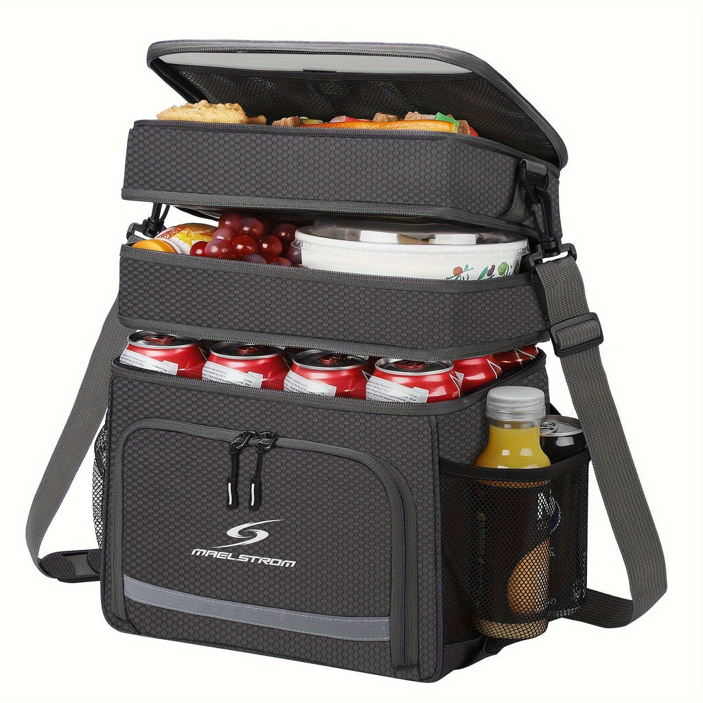 19L Triple-Compartment Lunch Bag with Three Stacked Zippers, Shoulder Strap and Four Color Options — image 1