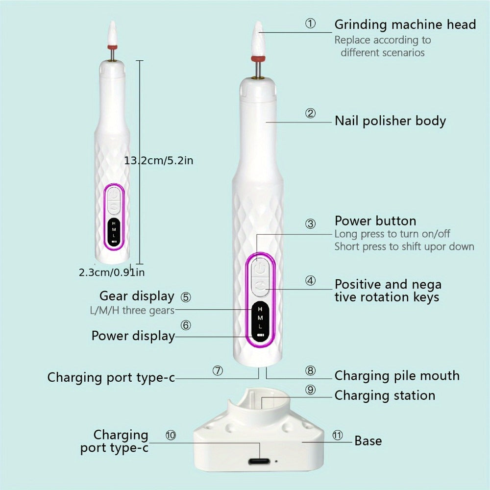Electric Nail Drill 20000 RPM Portable E-File with Digital Display, Accessory Bits and White Finish — image 6