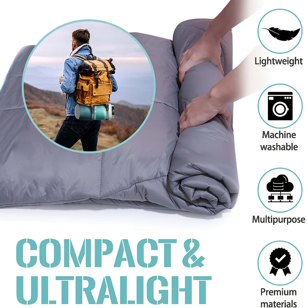 Camping Blanket Puffy Outdoor Down Alternative Windproof Warm 55x79 Inch Lightweight Printed Quilt for Beach Picnic Hammock T