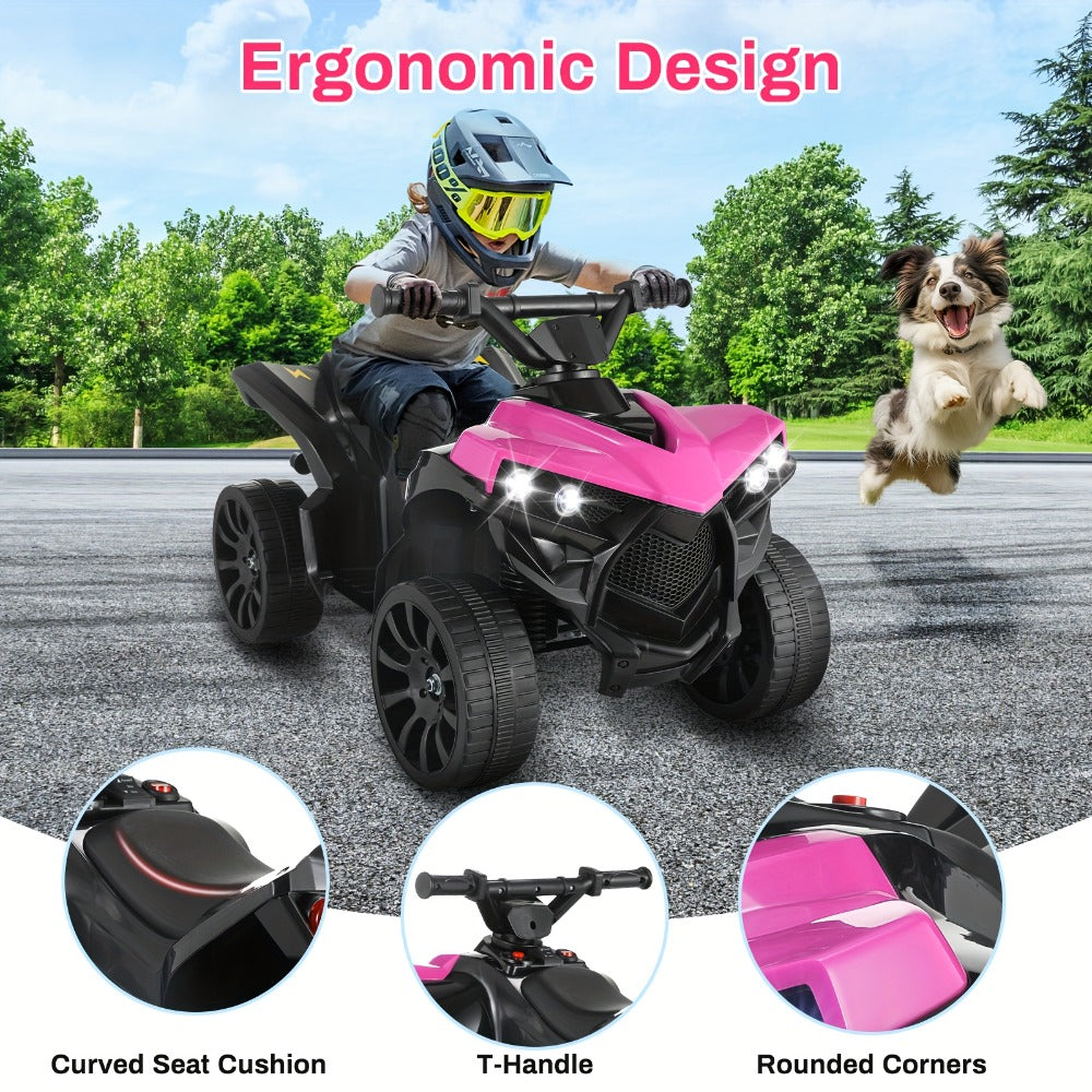 6V Kids Electric Quad ATV Ride-On 4-Wheeler with Headlights Foot Pedal Accelerator Treaded Anti-Slip Tires 1.86 MPH Outdoor B