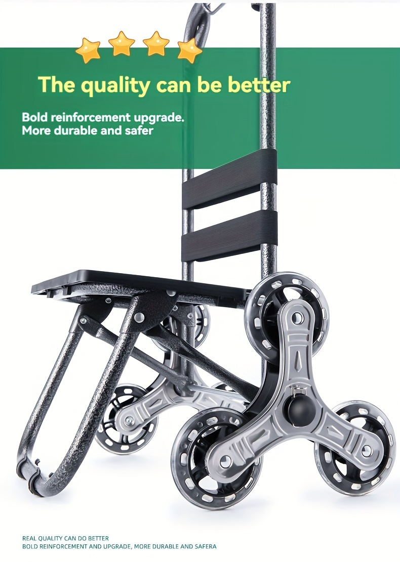 Stair Climbing Shopping Cart with Detachable Hand Truck, Foldable Grocery Trolley with Spacious Polyester Bag for Home Market