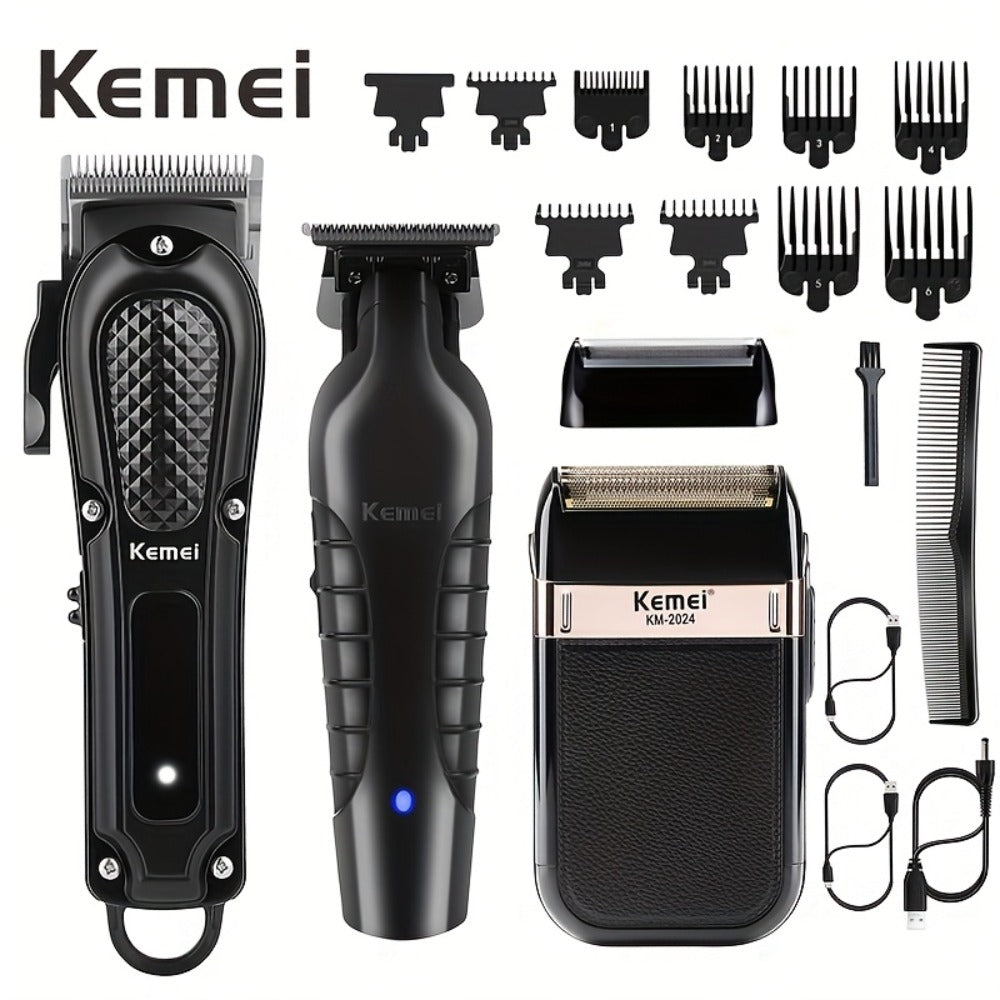 Kemei Hair Clipper & Beard Trimmer Set for Men – Professional Grooming Kit with Reciprocating Shaver, USB Rechargeable, Home 