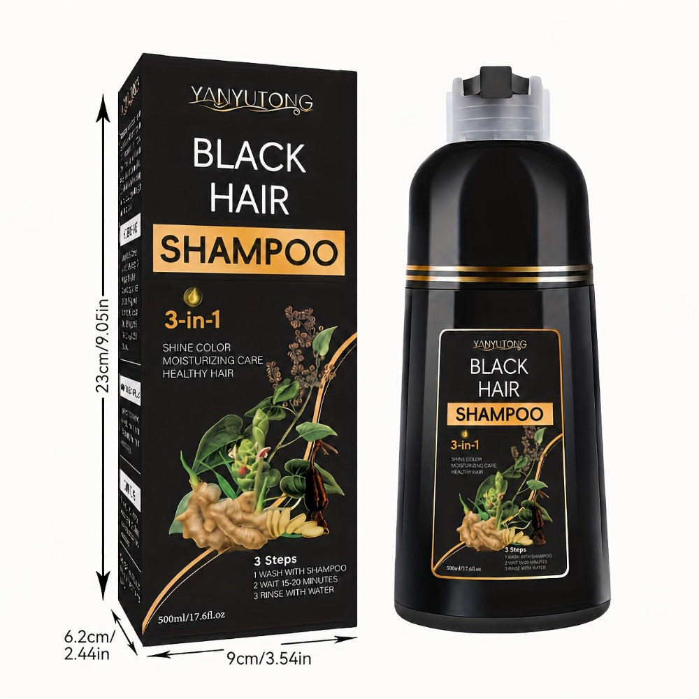 Hair Dye Shampoo, YANYUTONG 500ml Black 3-in-1 Bottle for At-Home Hair Color Application and Rinse Routine — image 5