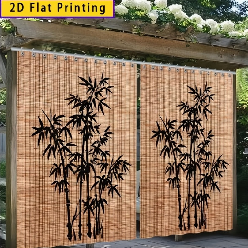 Blackout Curtains Chinese Bamboo Pattern Privacy Panels for Patio Balcony Garden Courtyard Tea Room Outdoor Indoor Minimalist