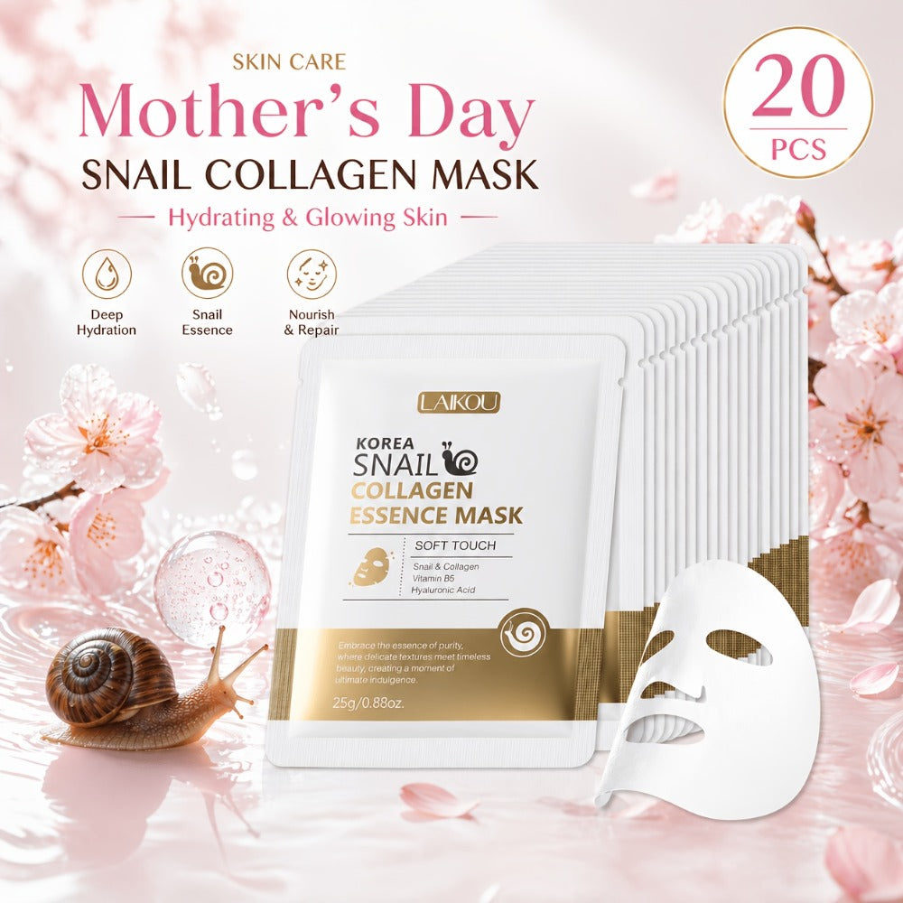 Face Mask, LAIKOU 20-Piece Snail Collagen Sheet Set with Individually Packed Facial Mask Sachets — image 2