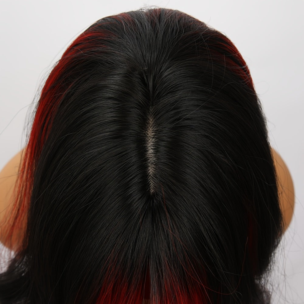 Synthetic Wig 24-Inch Straight Style with Red Highlights, A-Shape Bangs and Adjustable Rose Net Cap — image 11