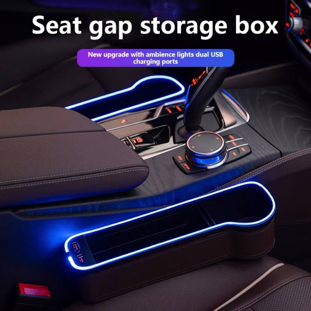 Black Lighted Seat-Gap Car Organizer with Phone Slot, USB Ports and Driver, Passenger or Pair Options — image 2