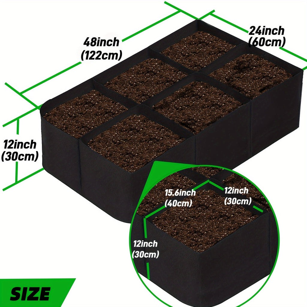 Raised Bed Grow Bag 128 Gallon 6 Grids 48x24x12 Inch | Breathable Fabric Planter for Vegetables Potatoes Flowers | Rectangle 