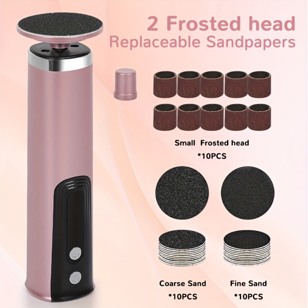 Rechargeable Electric Foot File and Callus Remover with Two Heads and Ten Sandpaper Pads in Pink — image 6