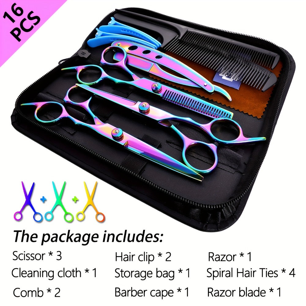 Hair Scissors Set in a Professional 16pcs 6.0 Inch Salon Shear Design for Flat Cut and Bangs — image 3