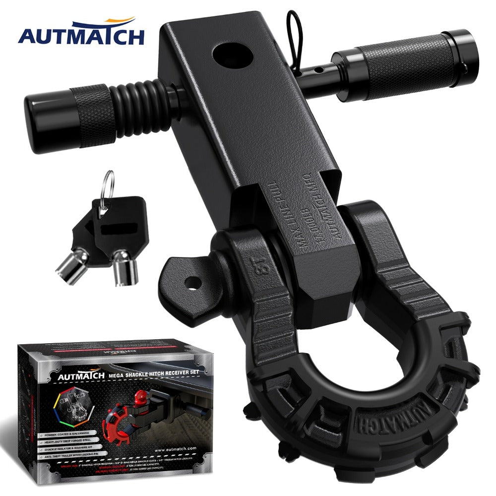 Shackle Hitch Receiver 2-Inch 68, 000 lb Break Strength with 3/4" D-Ring & 5/8" Hitch Lock Pin – Heavy Duty Drop Forged Steel