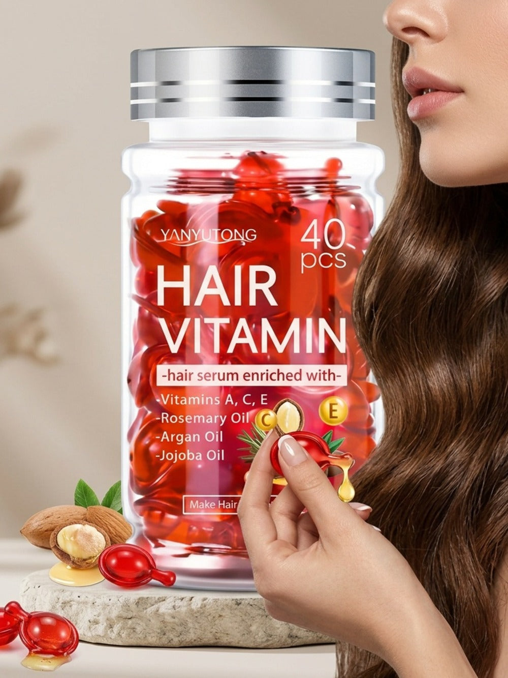 Argan Oil Hair Growth Vitamin Capsules with Keratin & Vitamins A C E B, Anti-Frizz Nourishing Hair Essence for Dry — image 6