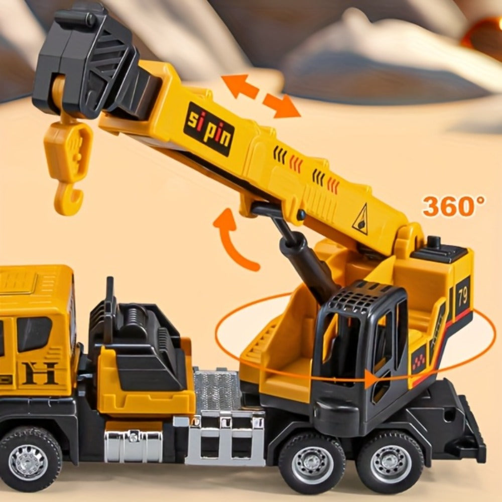 Die-Cast Construction Vehicle Toy Set, Mini Alloy Excavator, Dump Truck, Cement Mixer & Crane Trucks for Toddlers Boys Ages 3