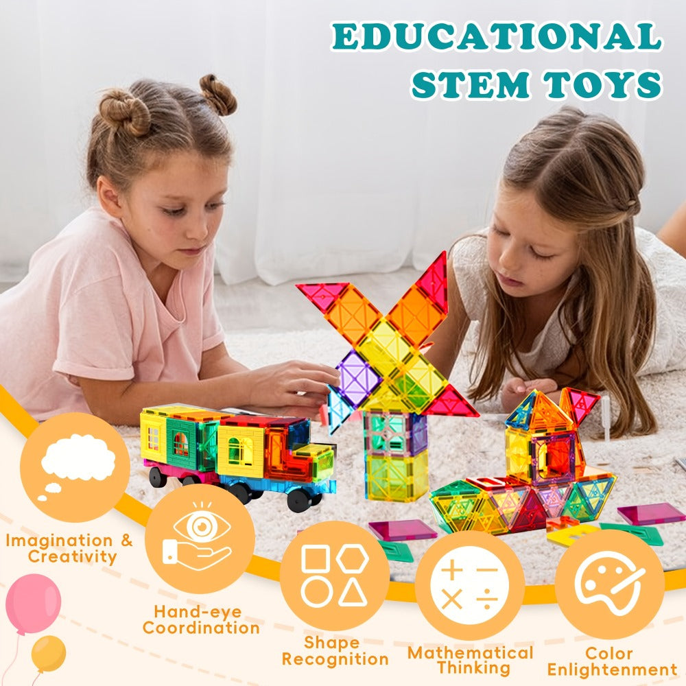 Magnetic Tiles Building Set for Kids 3 4 5 6 7 8 – 80 106 136 205pcs Clear 3D Magnet Building Blocks STEM Educational Toy Chi