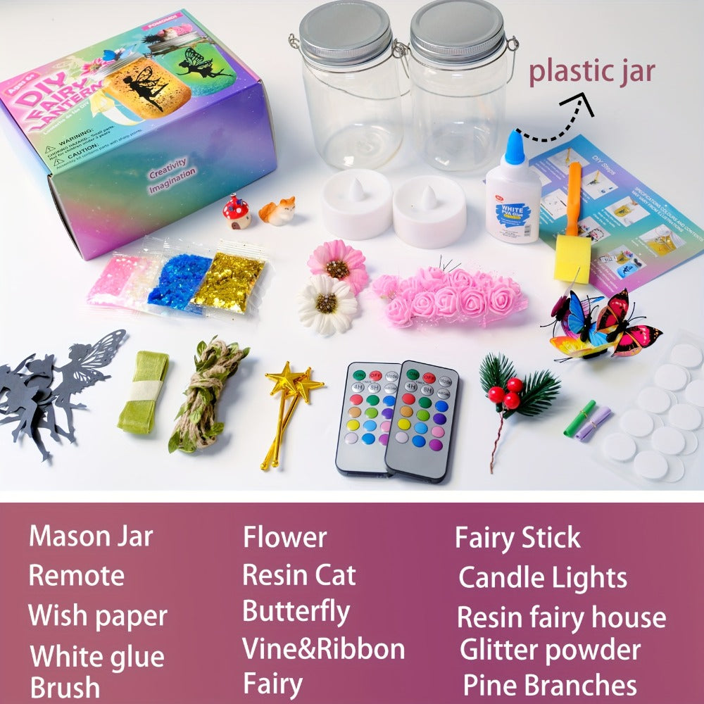 Fairy Mason Jar Lantern Craft Kit for Two Lights with Color-Changing LED Candles and Remote Control — image 7