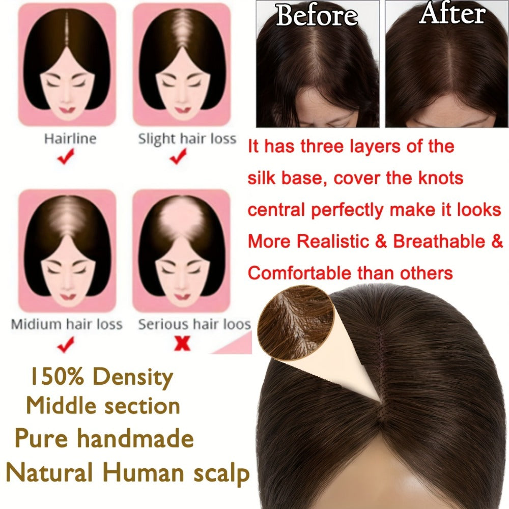 Hair Topper Human Hair Clip In Lace Base 8x10cm Curtain Bangs Thinning Hair Coverage 6-14 Inch | Highlight Blonde #27 #613 #1