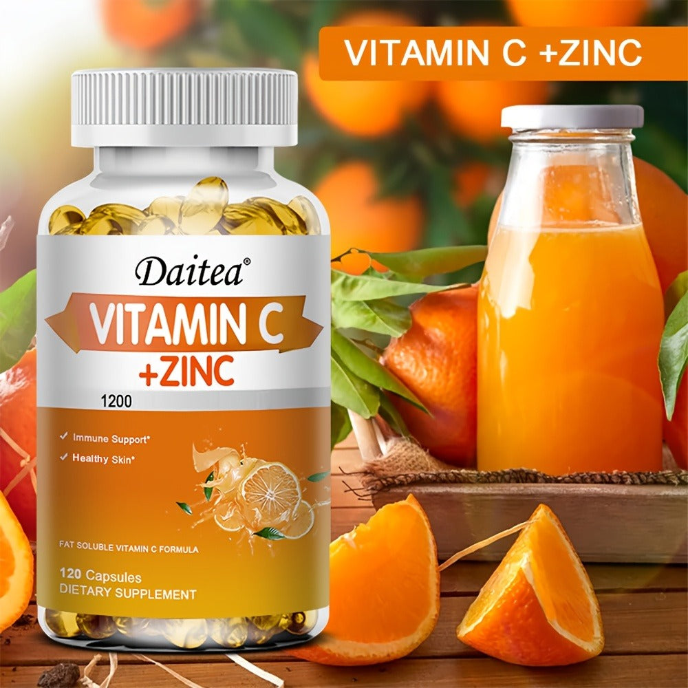 Dietary Supplement Vitamin C 1200mg and Zinc 20mg Softgels in a 120-Count Bottle for Daily Supplement Routines — image 3