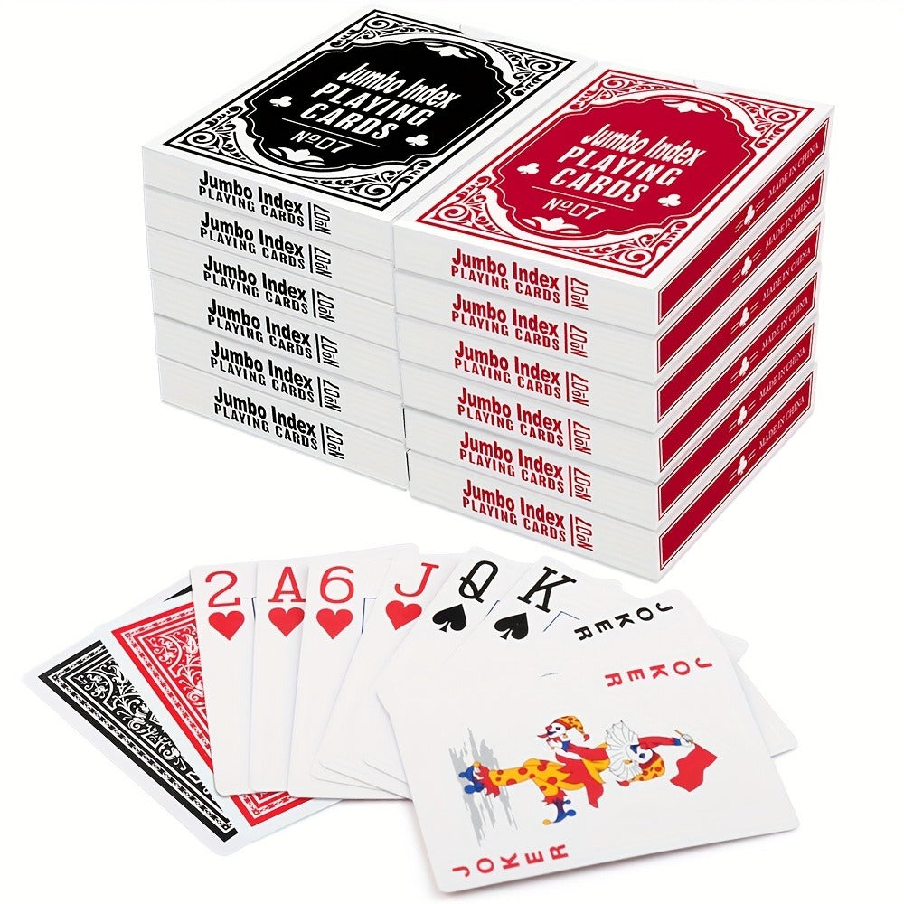 Twelve-Deck Jumbo Index Playing Card Set with Six Black and Six Red Poker-Size Decks for Table Games — image 1