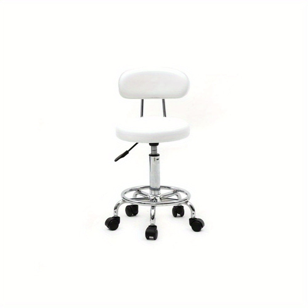Salon Stool with Back & 360° Swivel, Adjustable Height 18.9", 22.8", Round Padded Cushion Seat, Chrome Base — image 11