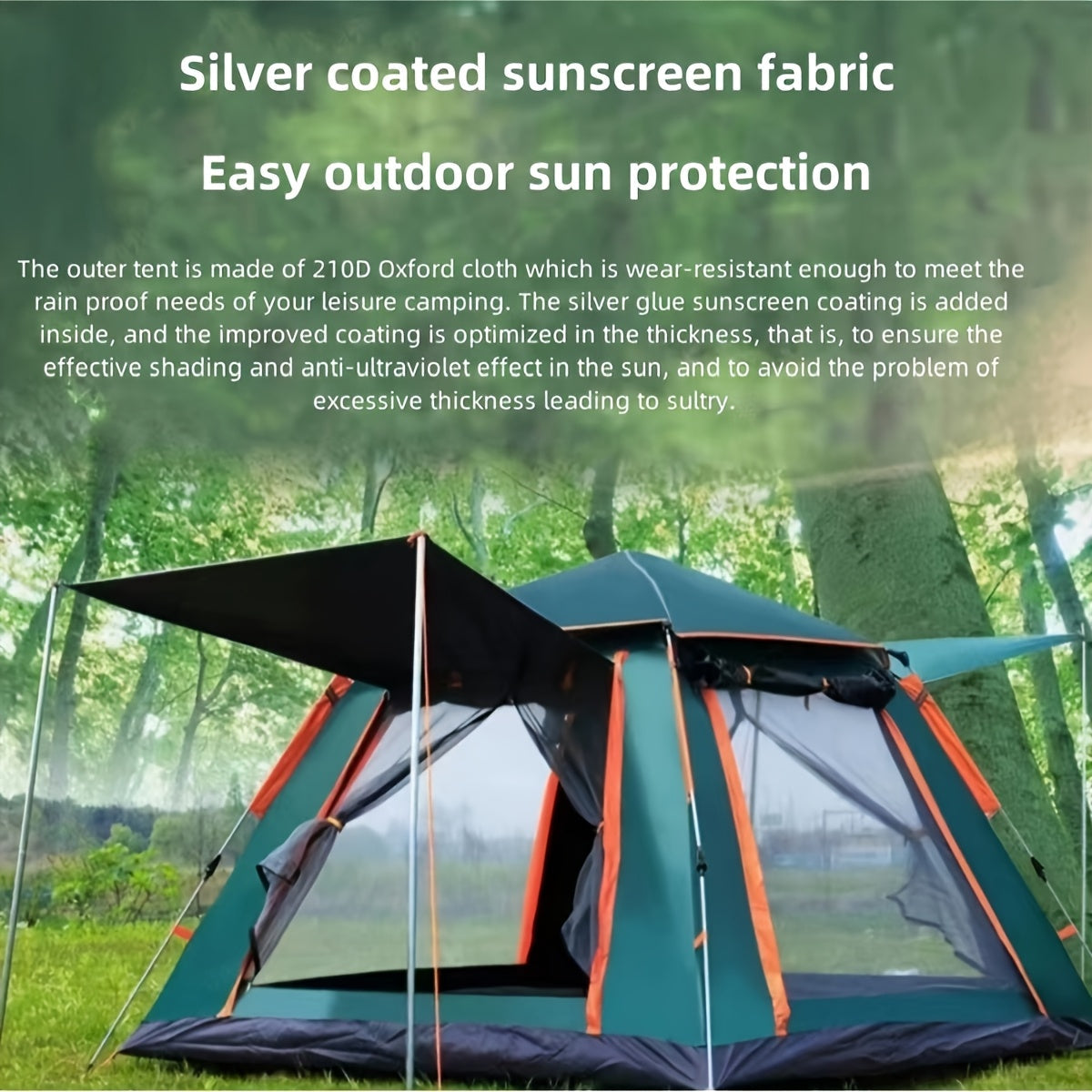 Four-Sided Beach Tent with Five Windows, 240 x 240 x 154 cm Size and Two Green Checkout Options — image 2