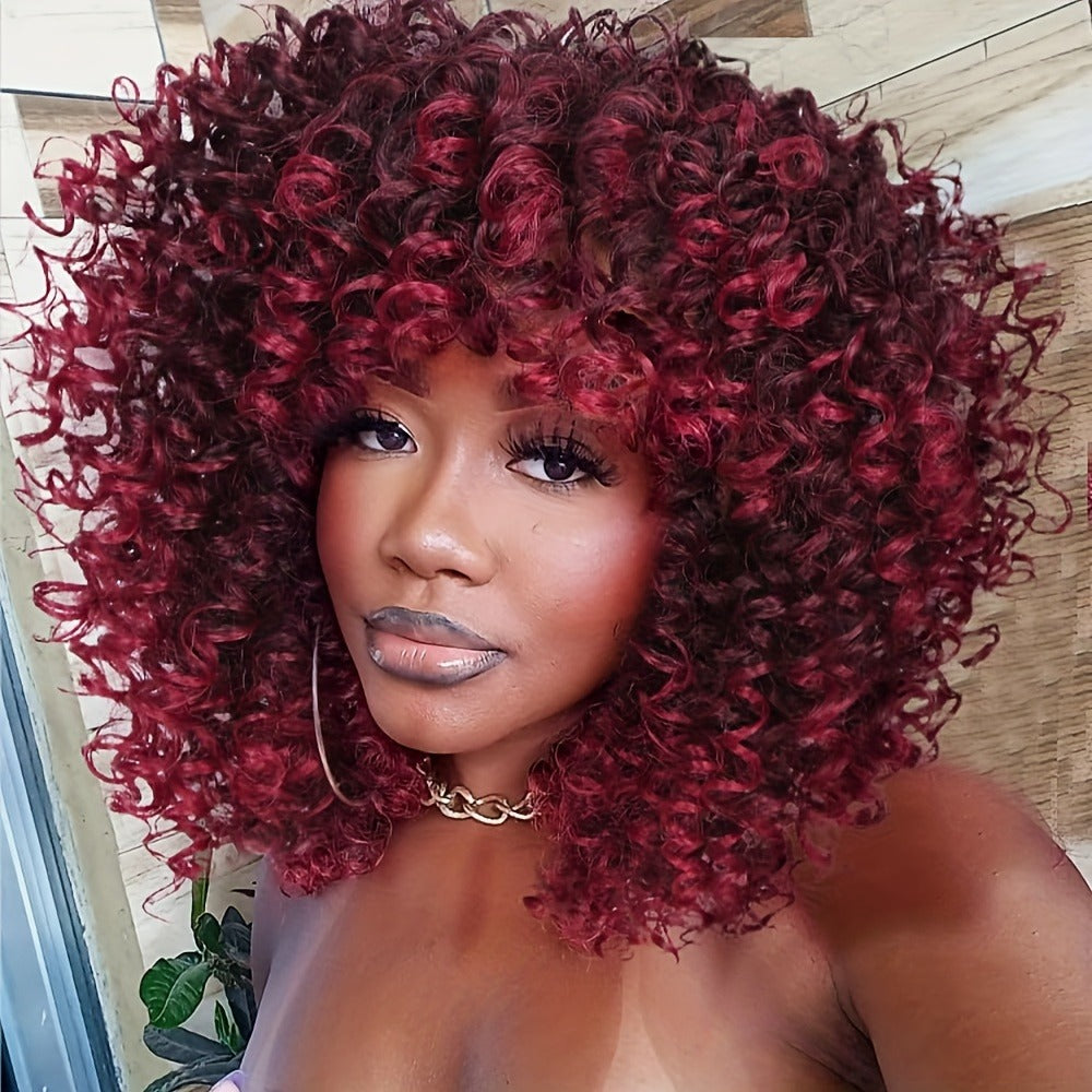 Synthetic Wig 14-Inch Kinky Curly Afro with Bangs, 180% Density and Stretch Net Cap for Daily Style — image 10