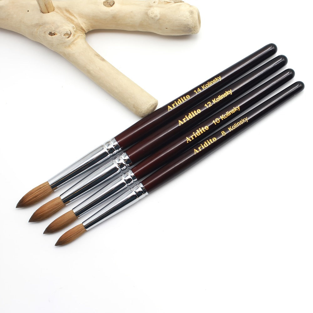 Kolinsky Acrylic Nail Brush Round Head Red Wine Wooden Handle – Professional Brush for Acrylic Extension Nail Art Sculpting &