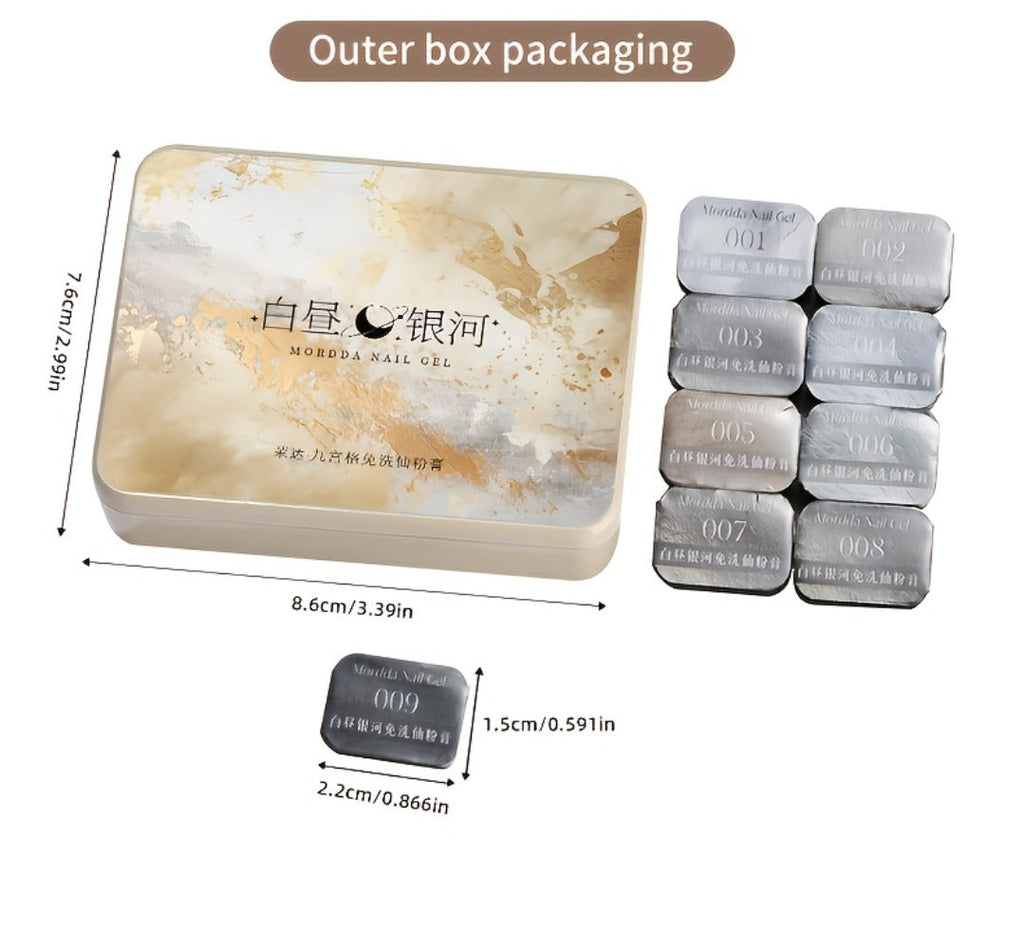 Shimmer Nail Art Gel Nine-Color Grid Palette with Metallic Neutral or Milky Way Color Selection — image 18
