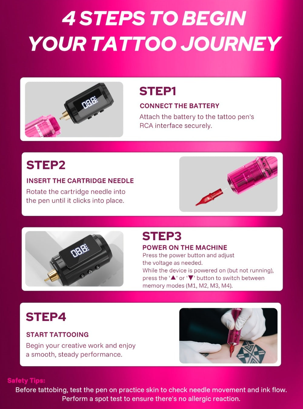 Tattoo Machine Kit Neebol A-07, A-07 Pro or B-08 Cordless Pen with 1600mAh Battery, 20 Cartridges and 8 Inks — image 14