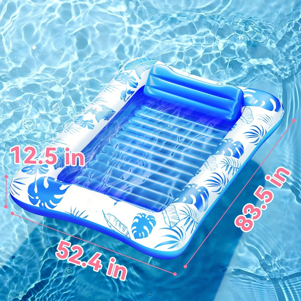 Blue-and-White Inflatable Pool Mattress with Removable Headrest, Cup Holder and 83.5 x 52.4-Inch Base — image 2