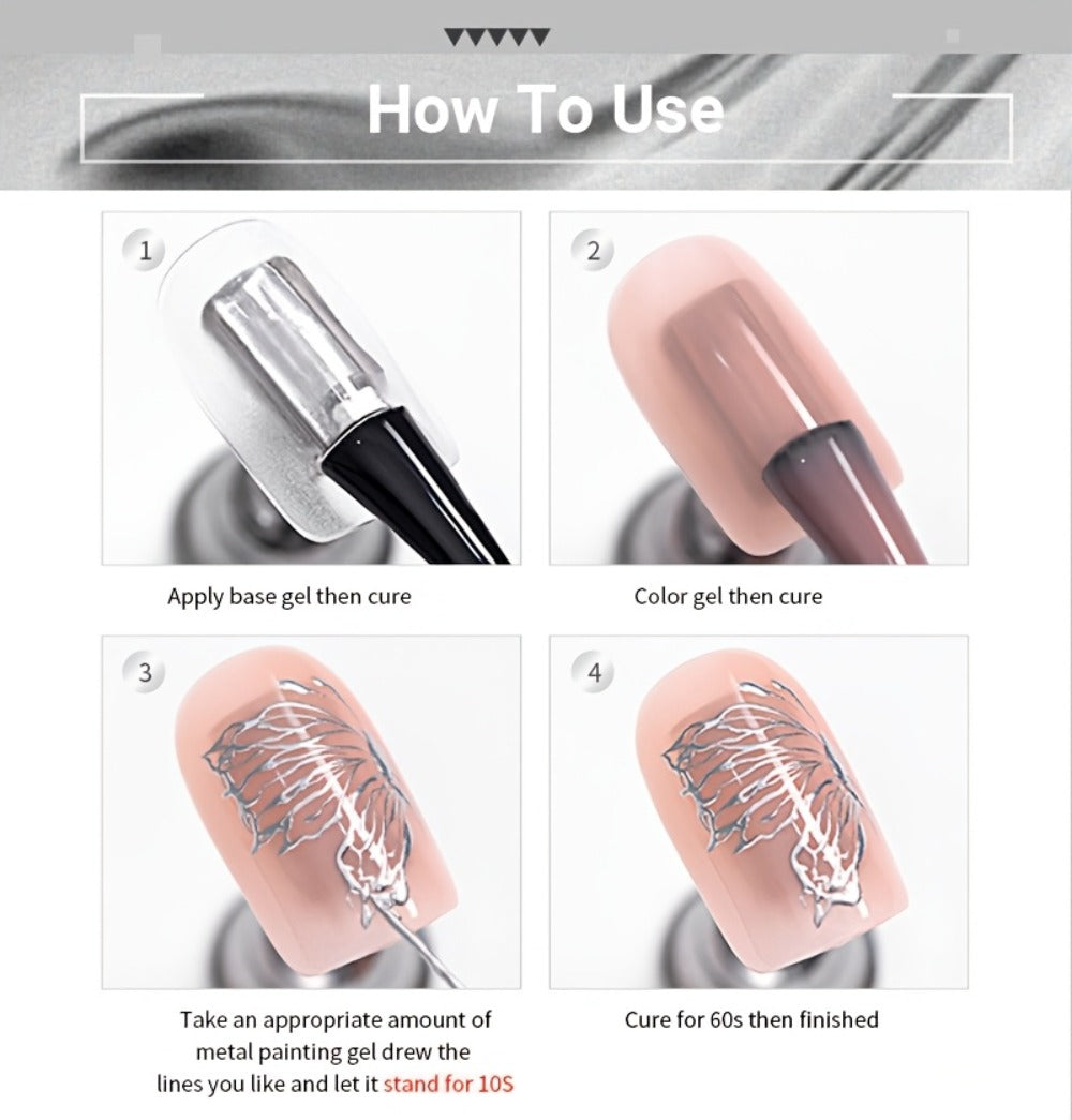 Metallic Silver Nail Art Painting Gel in 7ml LILYCUTE Jar with Fine Detail Brush for Lines and Floral Patterns — image 16