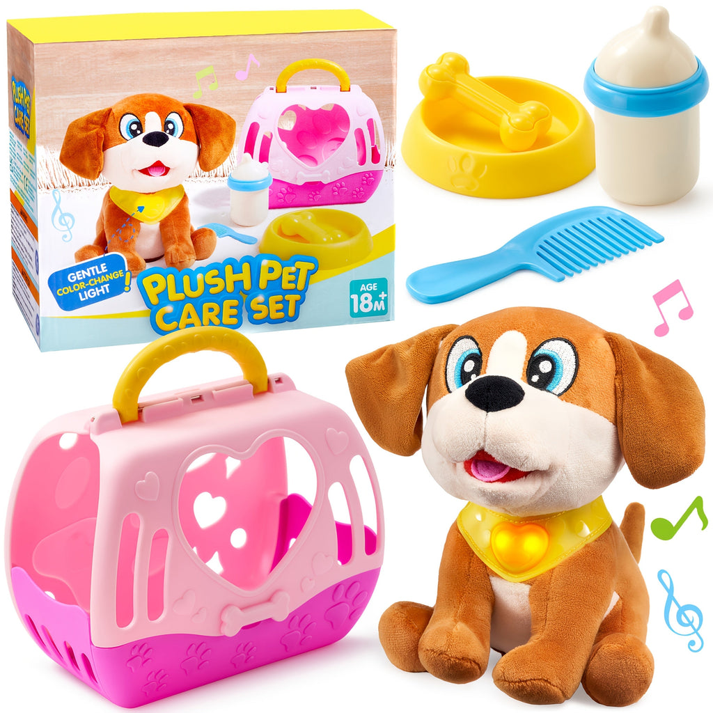 Interactive Plush Dog Toy for Toddlers with Carrier Set Music Lights Sounds with the Listed Color, Size or Set Options for Ev