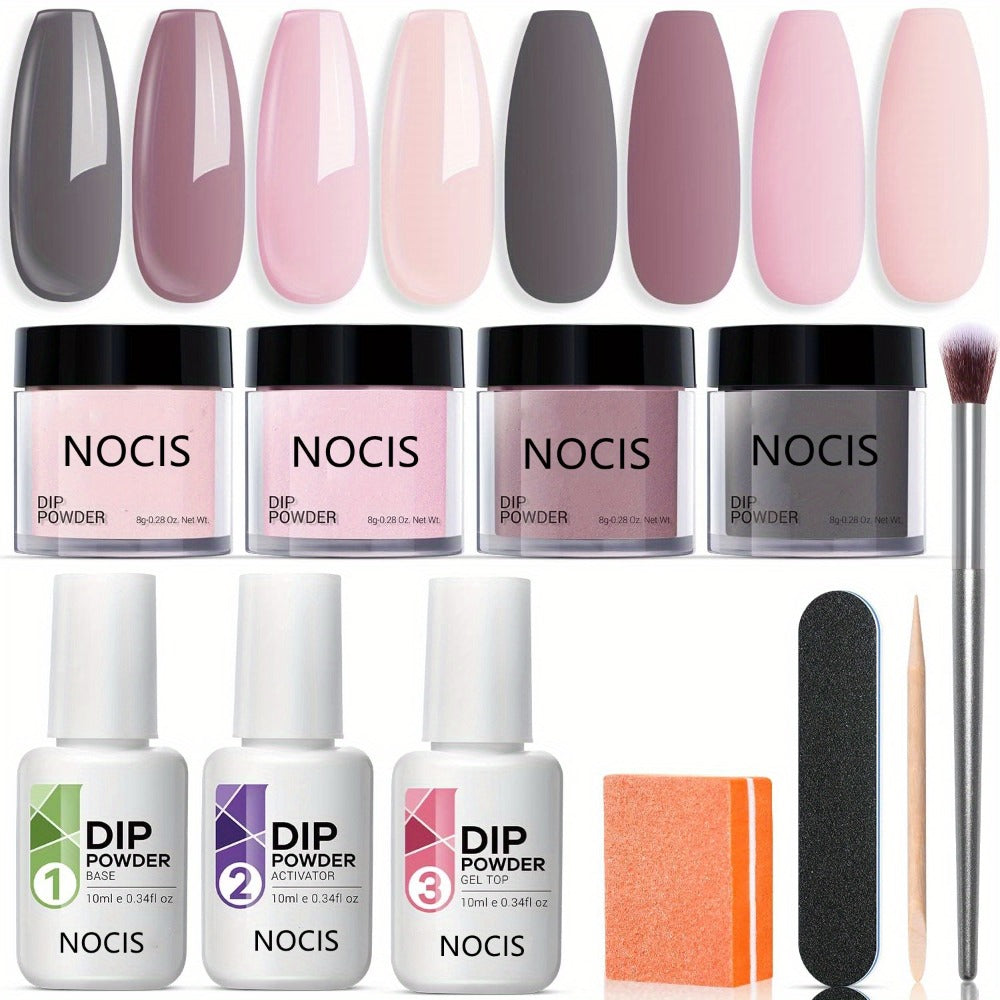 Dip Powder Nail Kit with NOCIS Label, Four Nude Gray Pink Powders, Three 10ml Liquids and Four Tools — image 13