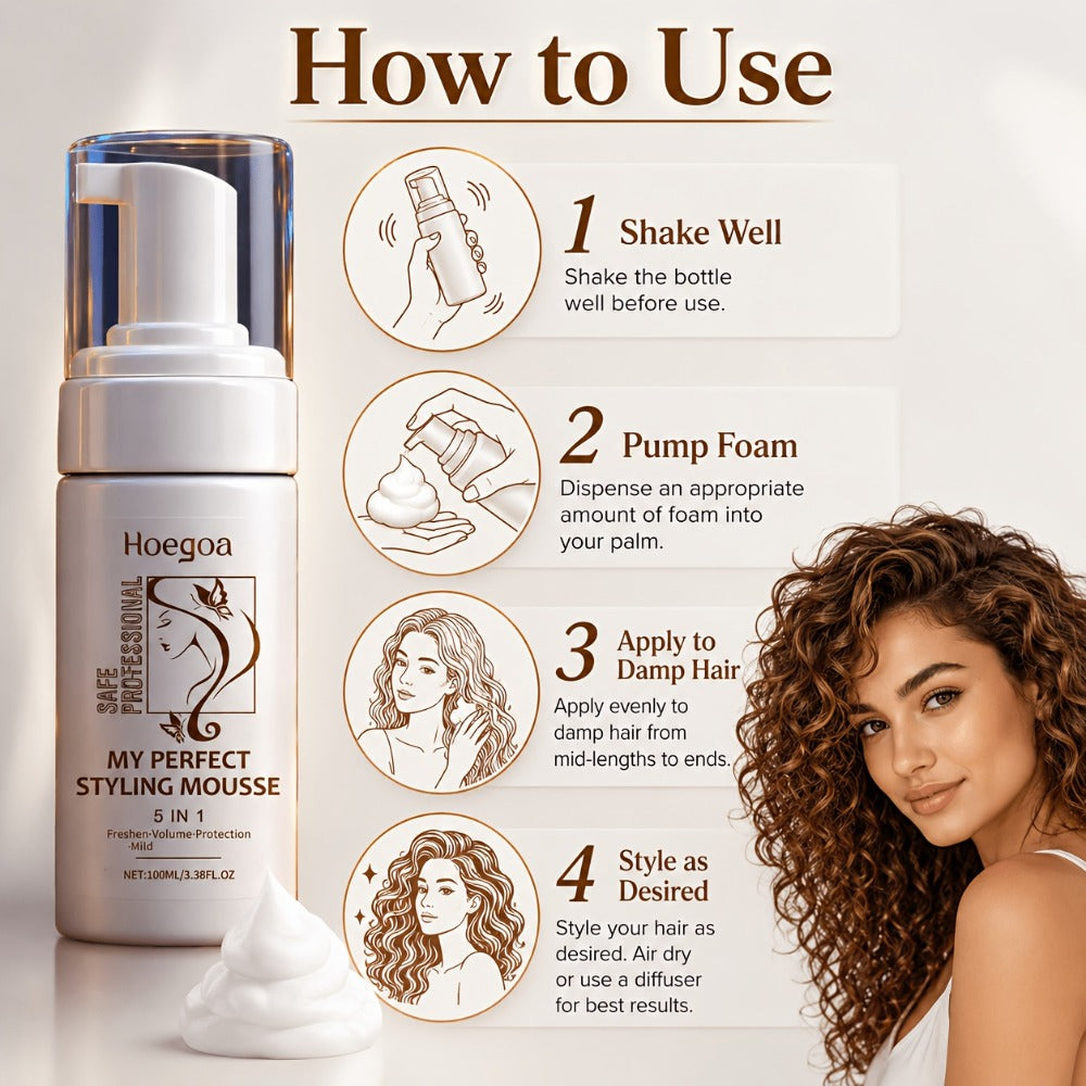 Hair Styling Mousse with Mint Extract & Hyaluronic Acid – Long-Lasting Flexible Hold, Moisturizing Mild Formula, Frizz Contro