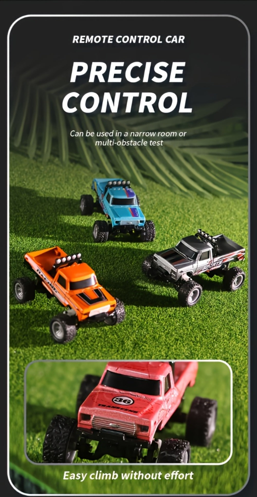 Remote Control Car, 1:64 Scale Alloy Mini Off-Road Truck with 2.4GHz Control, Shock Suspension, Running Lights and Five Color