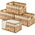 Water Hyacinth Wicker Storage Baskets Set of 4 with Handles, 12 x 8 x 6.3-Inch Shelf Organizers — image 1