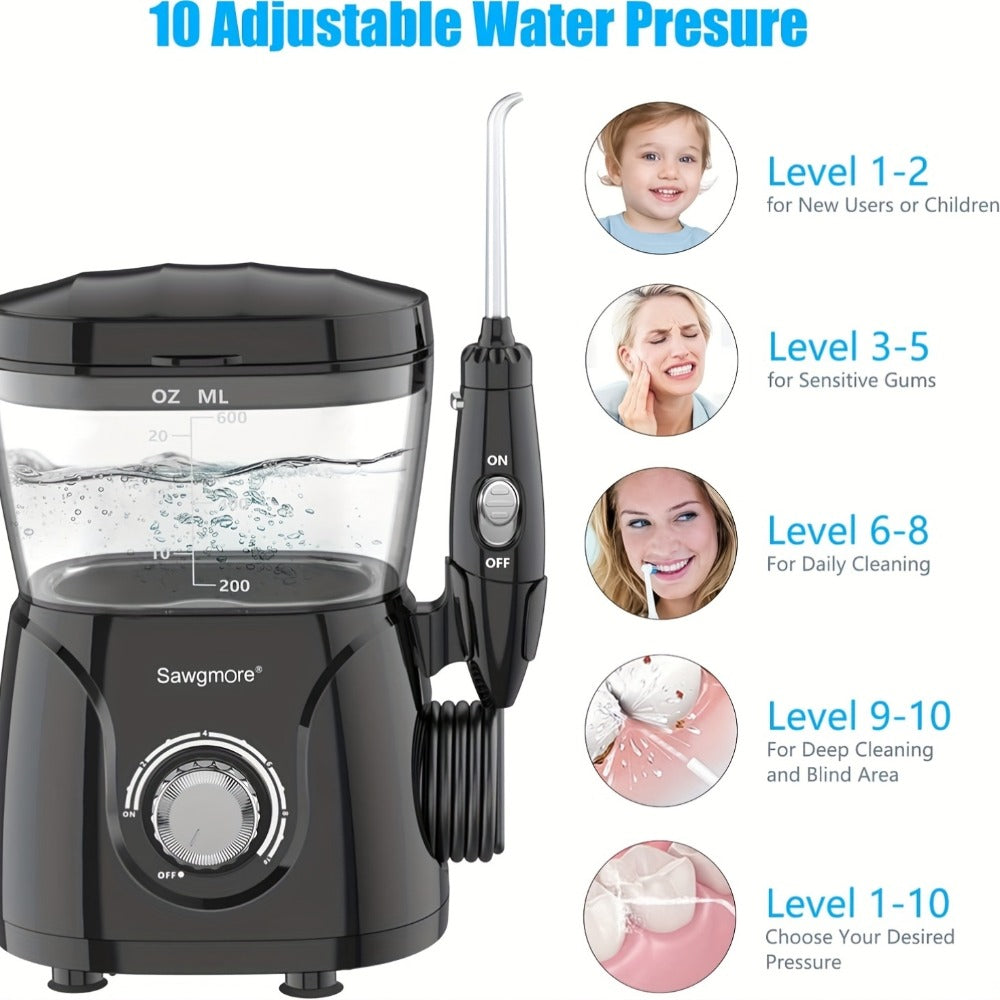 Water Flosser for Teeth & Braces 600ml Large Tank – 10 Adjustable Pressure Levels 8 Nozzles IPX4 Waterproof Professional Oral