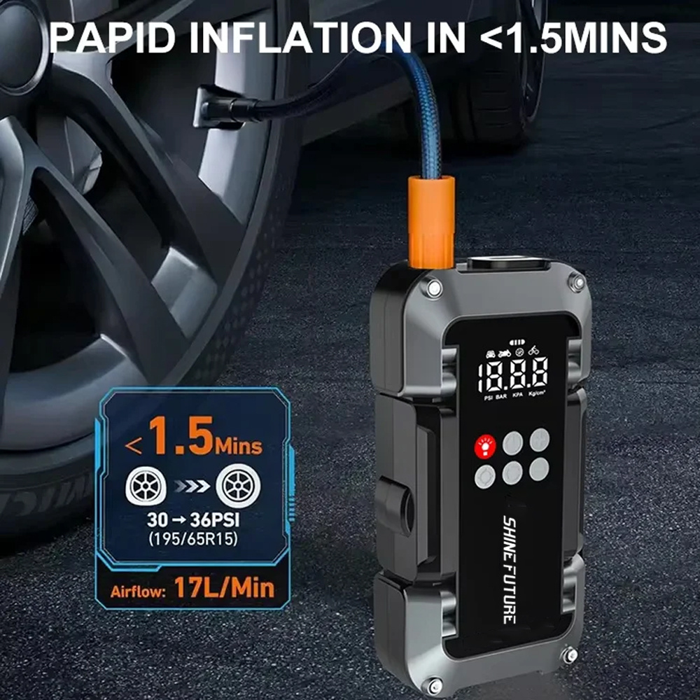 Portable Jump Starter Kit 4000A Peak 6-in-1 Battery Booster with Tire Inflator Power Bank Lithium for Garden, Patio and Yard 