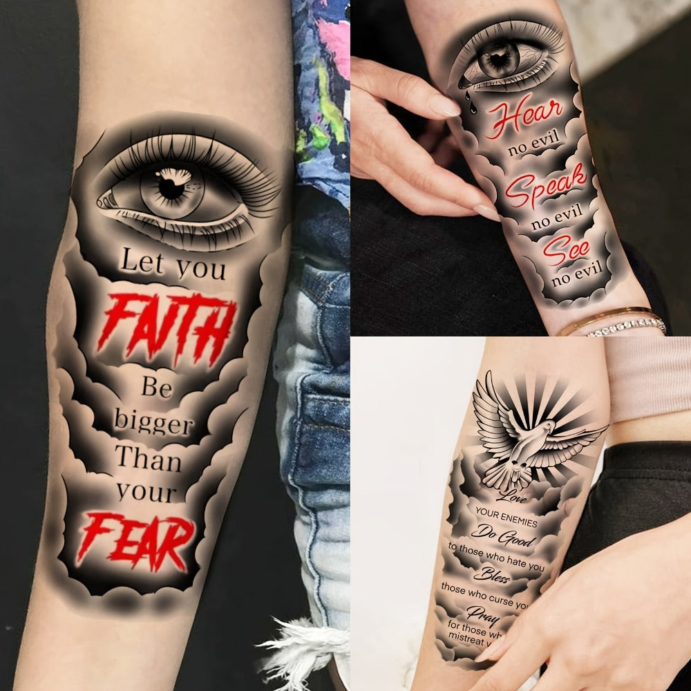 Temporary Tattoos, 68-Sheet Faith and Quote Set with Prayer, Peace, Lion, Eye and Tribal Motifs — image 3