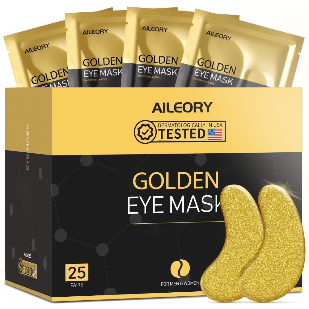 Golden Under-Eye Mask Set with 25 Pairs of Individually Packed Gold Gel Patches in a Black-and-Gold Box — image 3
