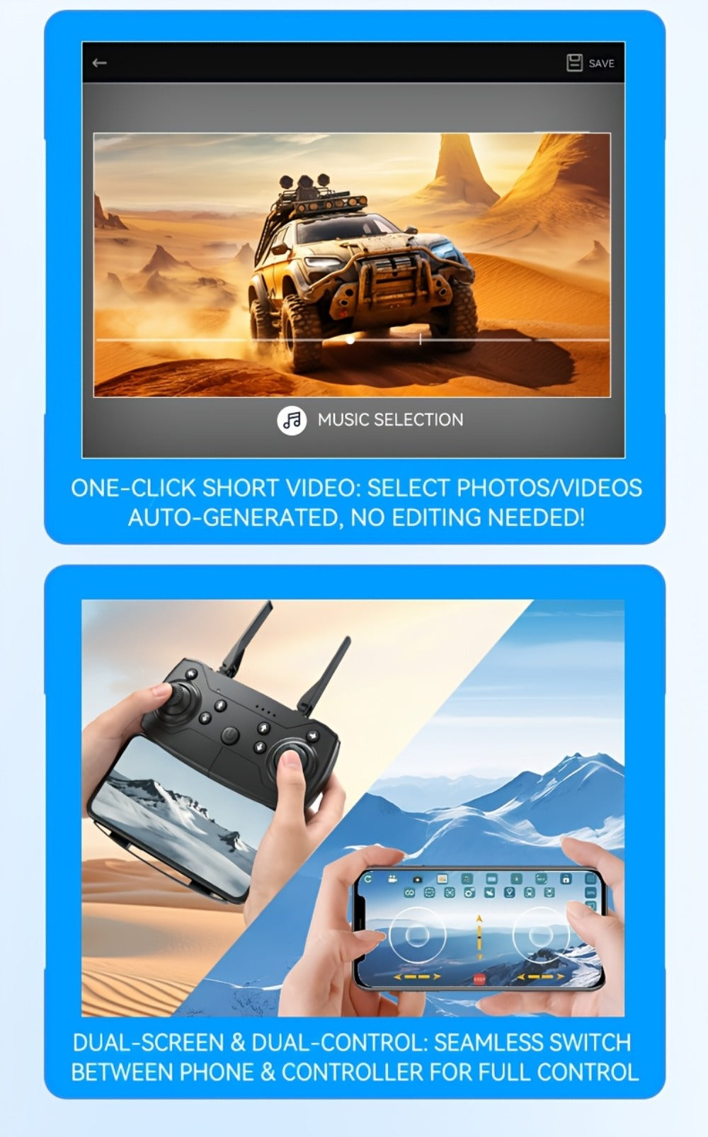 Foldable HD Camera Drone Free Storage Bag USB-C Charging 3D Flips Single or Dual Camera Built-in Screen Remote — image 14