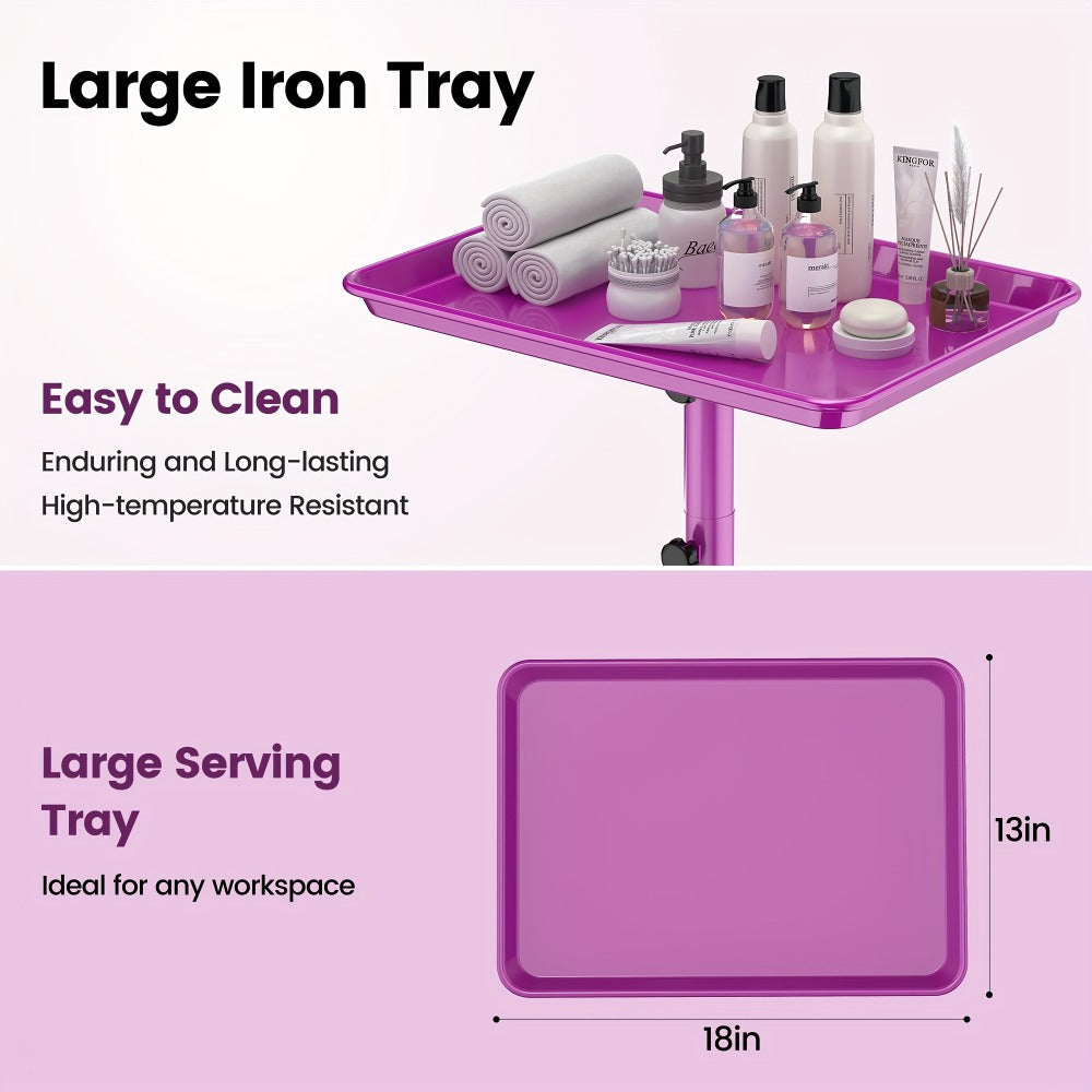 6-Color Premium Aluminum Salon Rolling Tray on Wheels – Adjustable Height Hairdresser Cart, Tattoo Tray, Spa Service Trolley 
