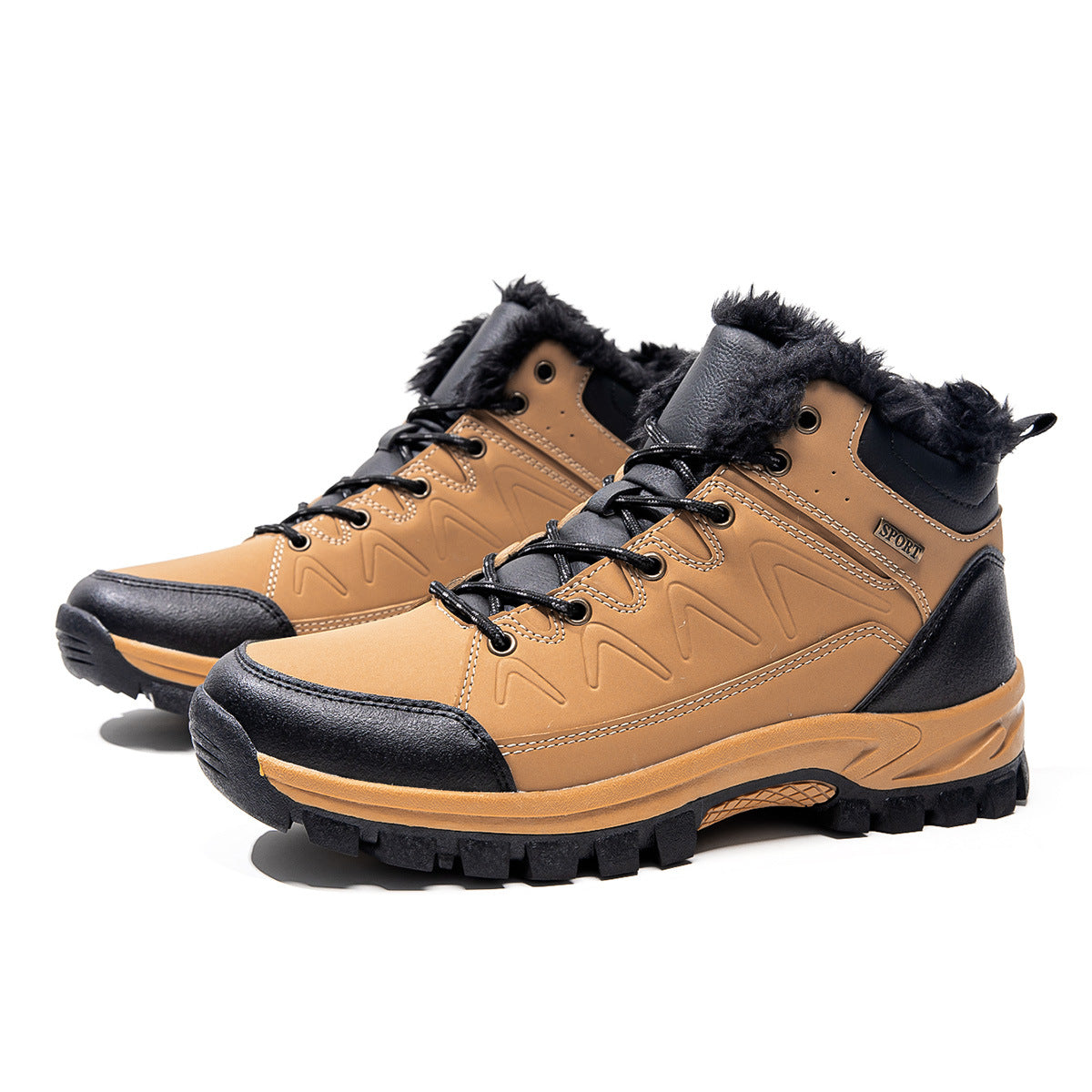 Mens Plus-Size High-Top Fleece-Lined Thermal Cotton Shoes