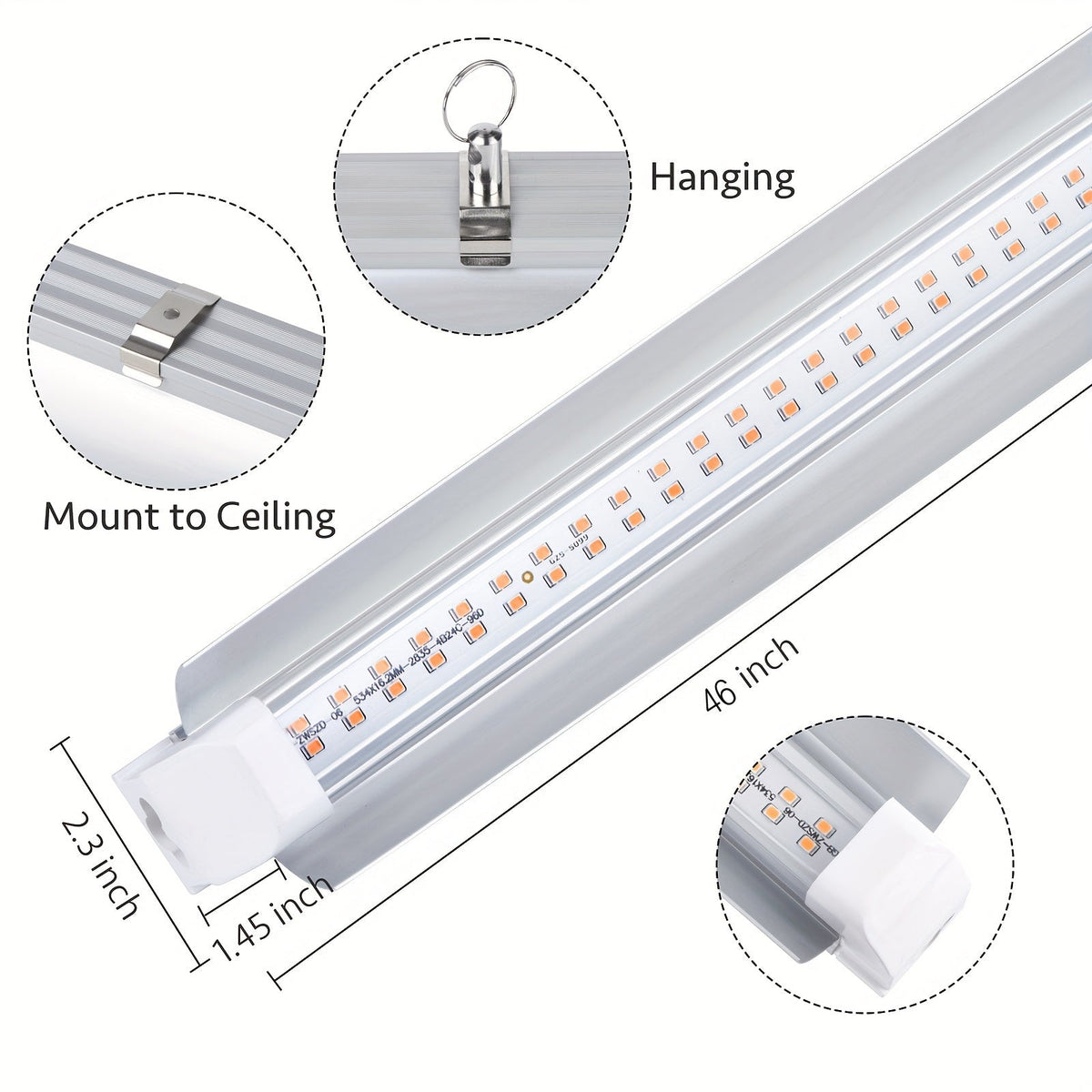 T8 Grow Light Strips 4ft 6-Pack Full Spectrum 270W, Pink White Spectrum LED 1620W Equivalent — image 2