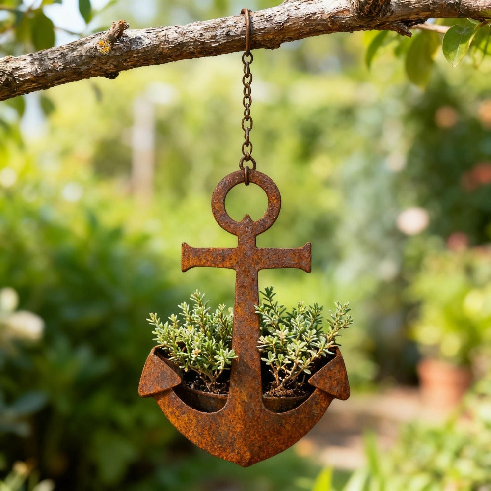 Metal Wall Hanging Planter – Rustic Anchor Plant Holder Nautical Garden Decor Iron Pot 2pcs — image 4