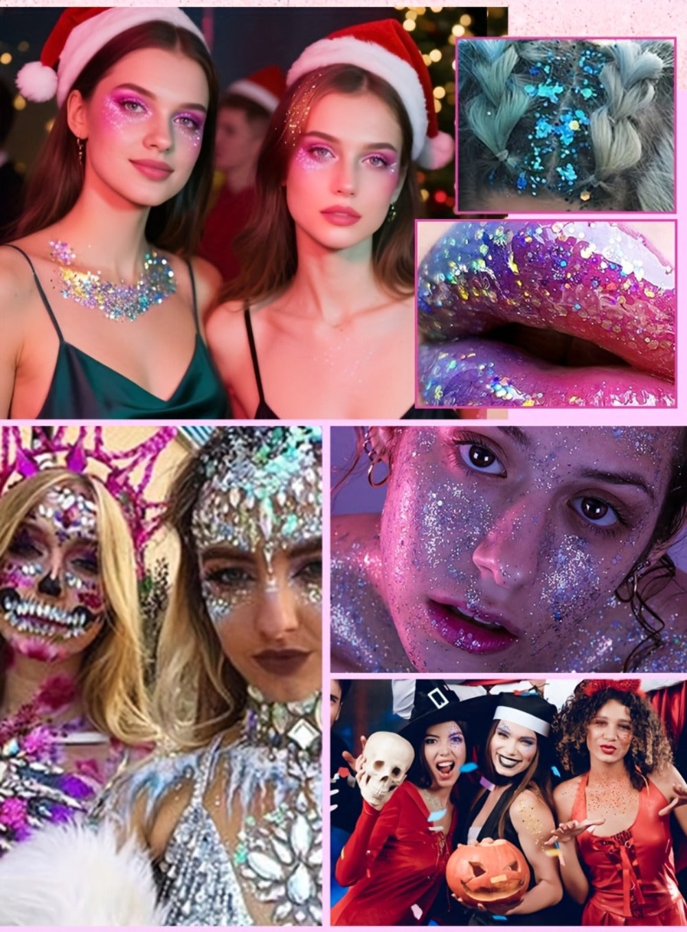 Face Body Glitter Gel Set 30 Pieces – Colorful Shapes Mermaid Sequin Stars Hearts, Transparent Gel Base, Skin-Safe Shimmer Ma