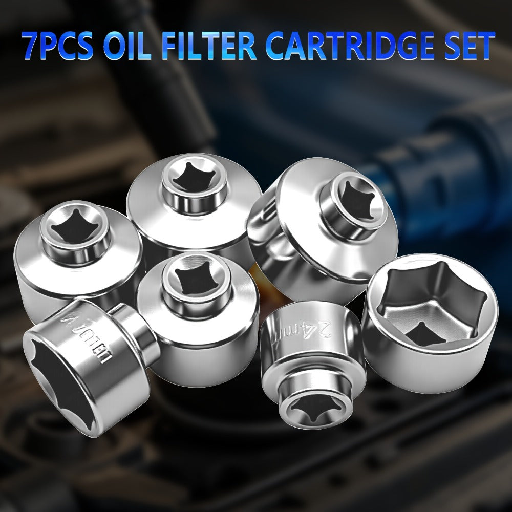 7-Piece Oil Filter Wrench Socket Set – CR-V Steel Hexagonal Cap Wrenches 24mm to 38mm, 3/8-Inch Drive, Universal Fit for Car 