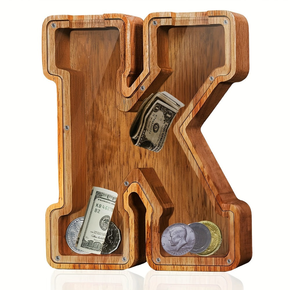 Personalized Wooden Piggy Bank for Kids – A-Z Alphabet Letter Initial Coin & Bill Savings Bank for Boys & Girls — image 19