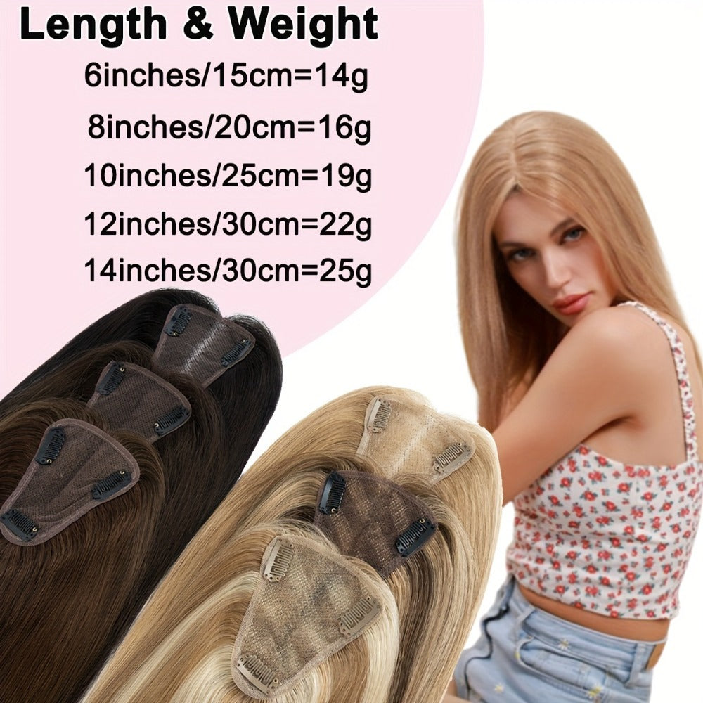 Hair Topper Human Hair Clip In Lace Base 8x10cm Curtain Bangs Thinning Hair Coverage 6-14 Inch | Highlight Blonde #27 #613 #1